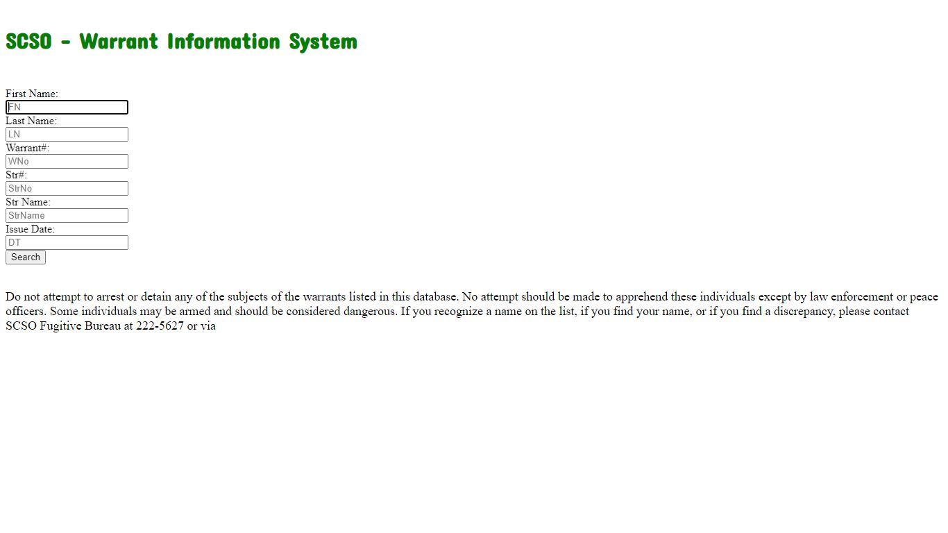 SCSO - Warrant Information System